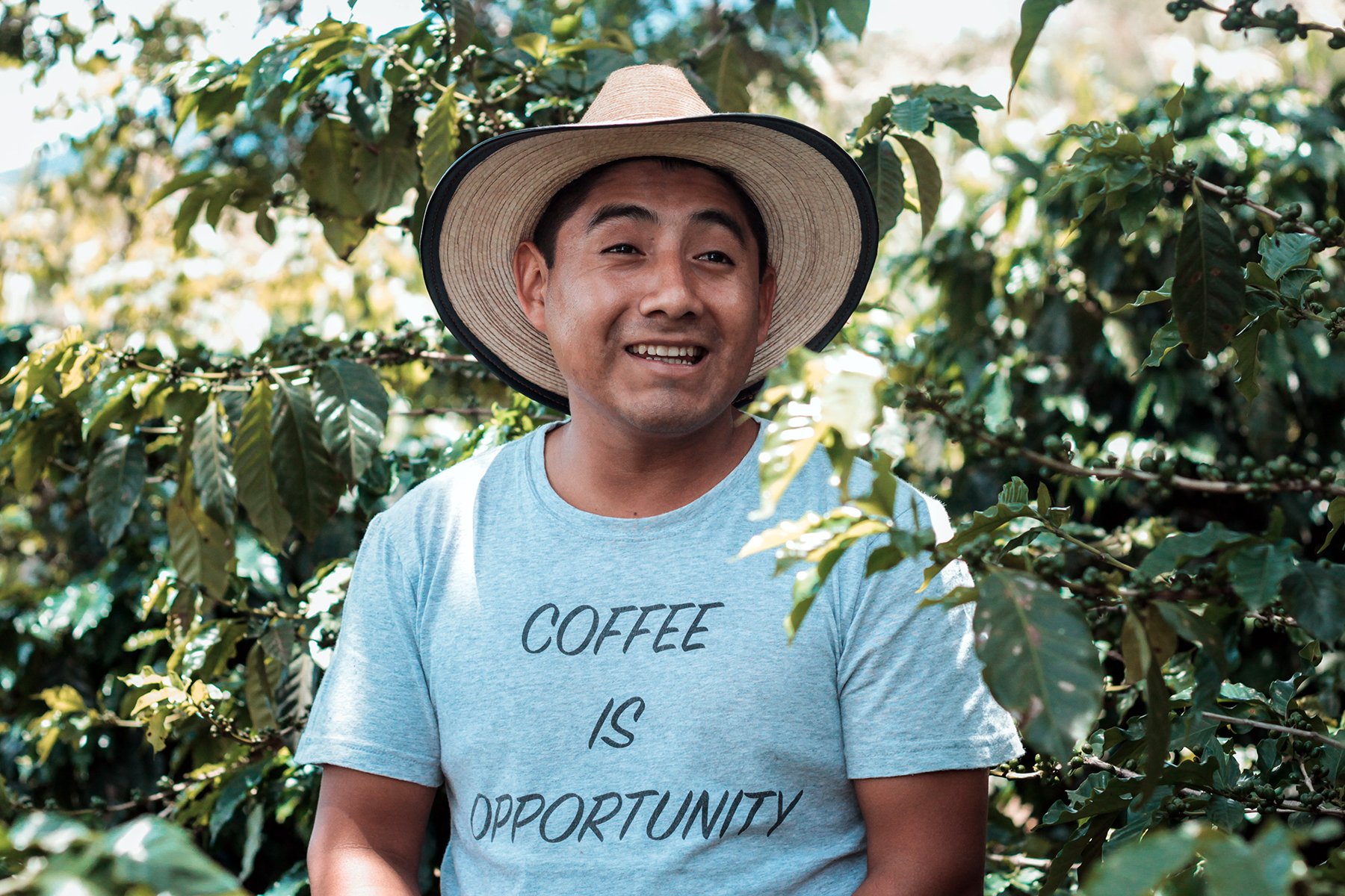 Coffee farmer with Coffee is opportunity t-shirt